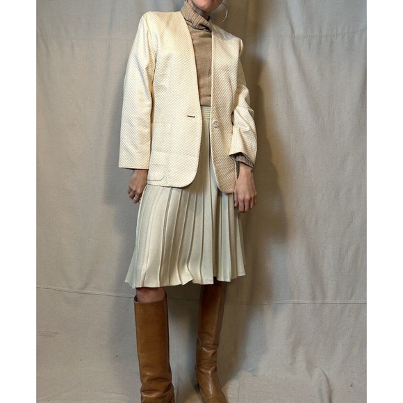 Vintage Perry Ellis Women's Beige Blazer Jacket, Size 8 Checkered - Picture 3 of 12